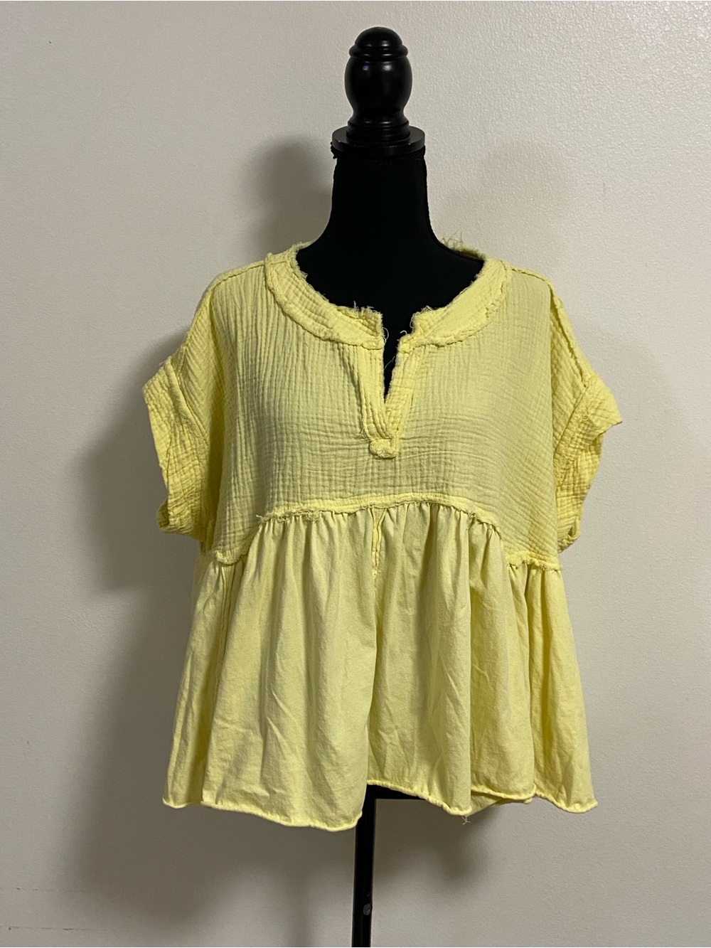 Altar’d State Top Womens Size Large Yellow Oversized Gauze Peasant Top Boho